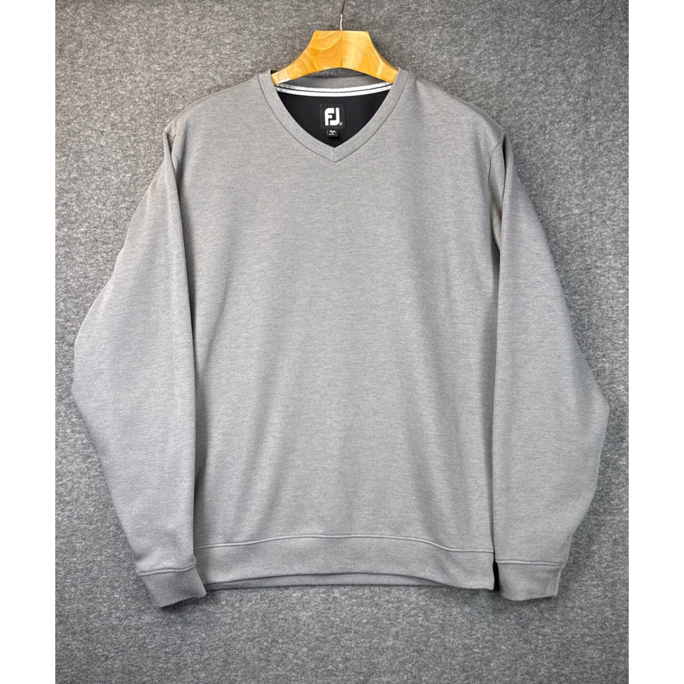 Footjoy V-Neck Performance Golf Pullover Sweater Gray Mens L Fj Logo Soft Preppy